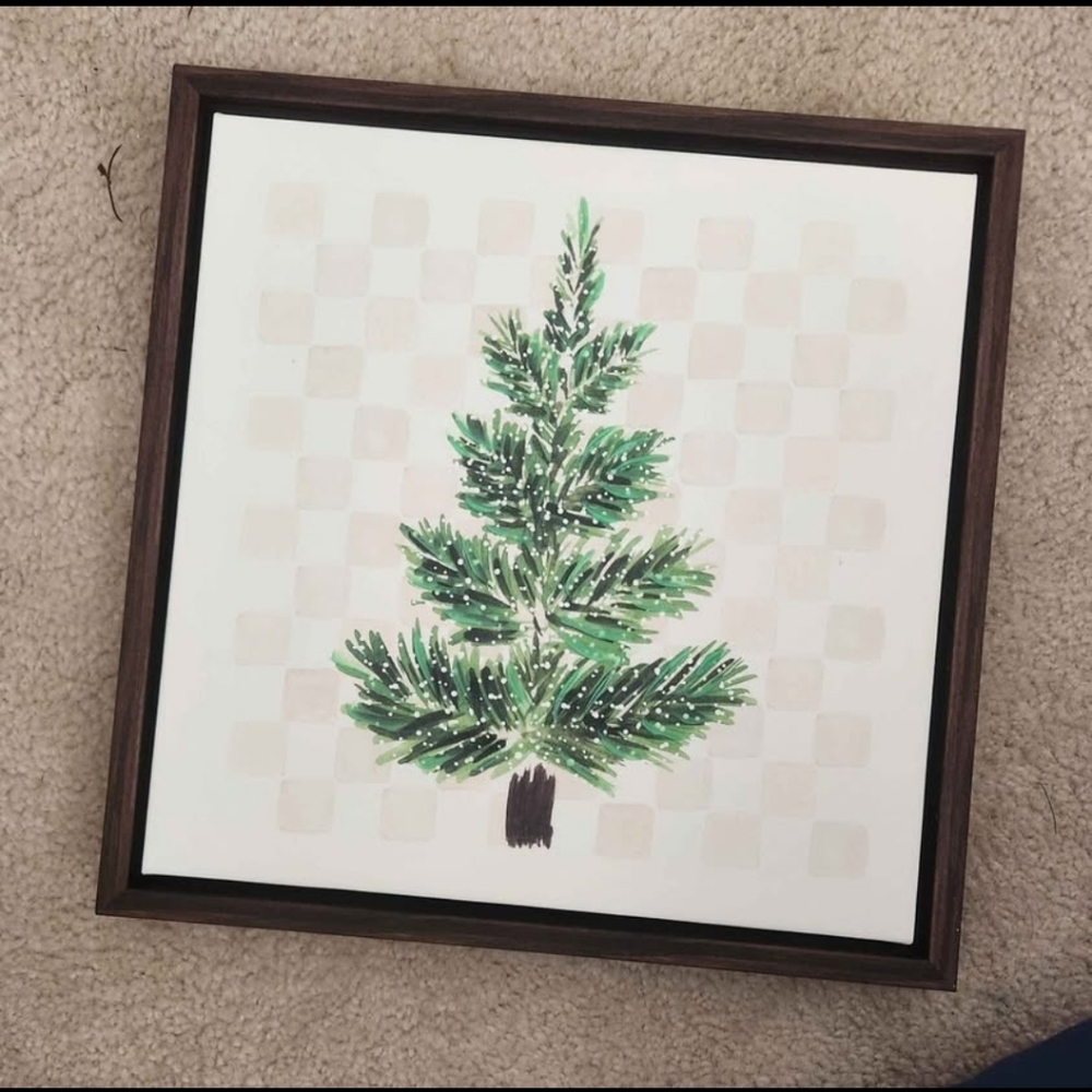 Framed Pine Tree Wall Art - Green